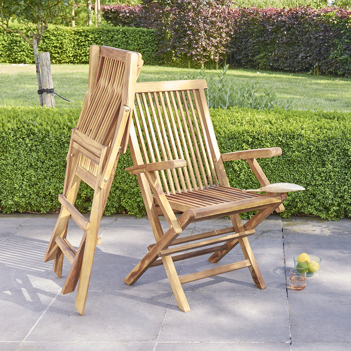 BALI - Sillón de exterior plegable de teca maciza aceitada (juego de 2)