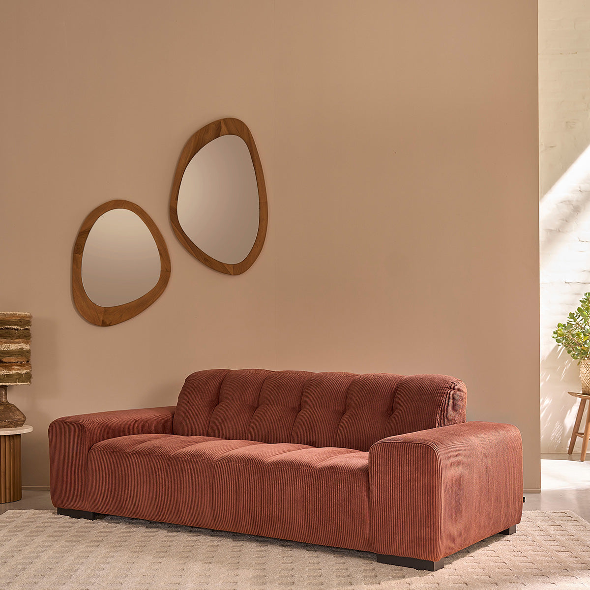 ALPHONSE - Sofá recto de 3 plazas en terciopelo terracota