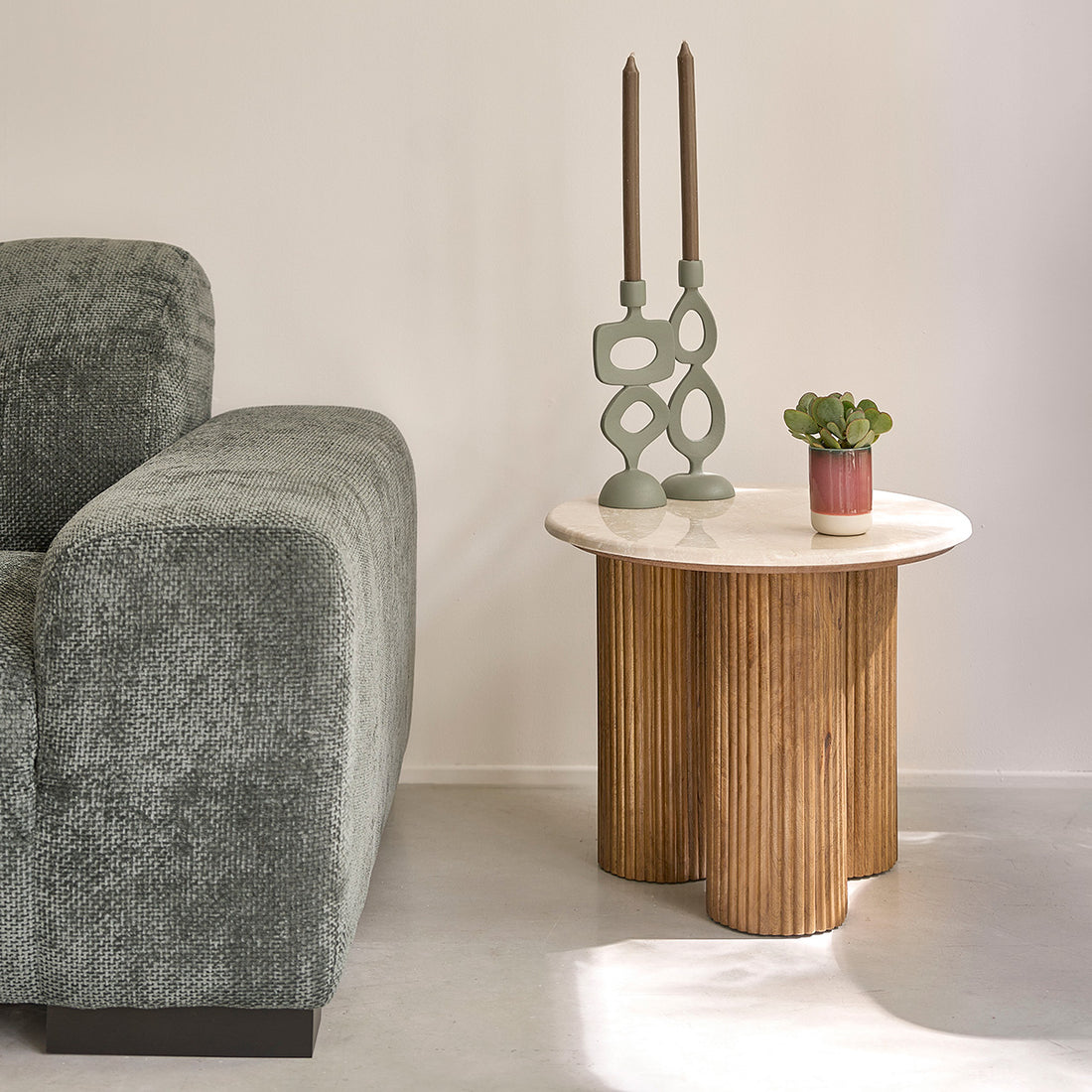 TOSCANE - Mesa auxiliar de madera de mango y mármol redonda