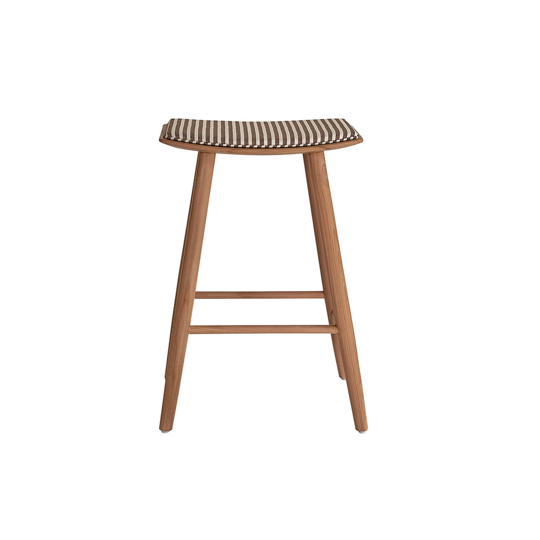 AMBRE - Taburete de teca maciza con asiento de rayas 65 cm