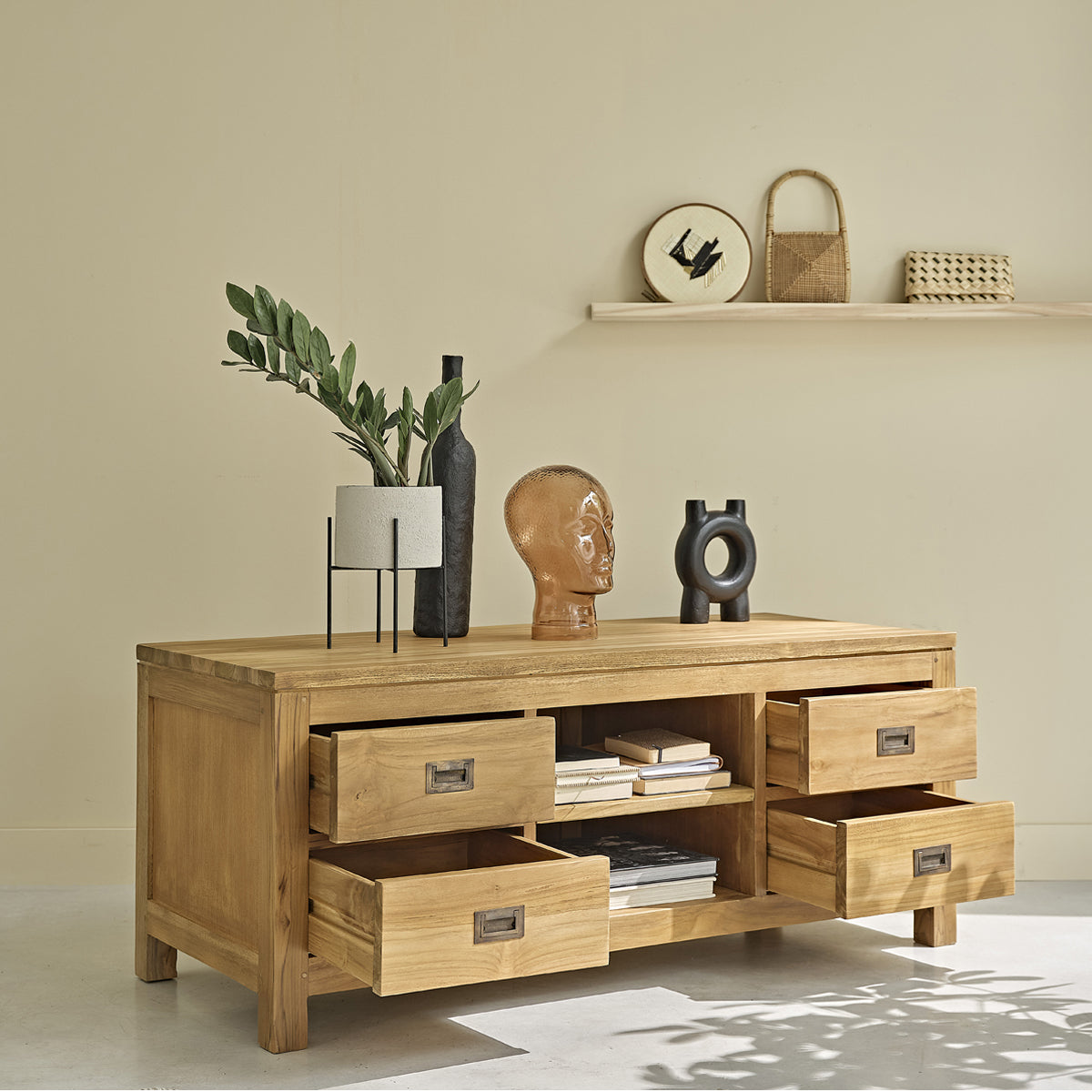 BOSTON - Mueble de TV de teca maciza de 120 cm