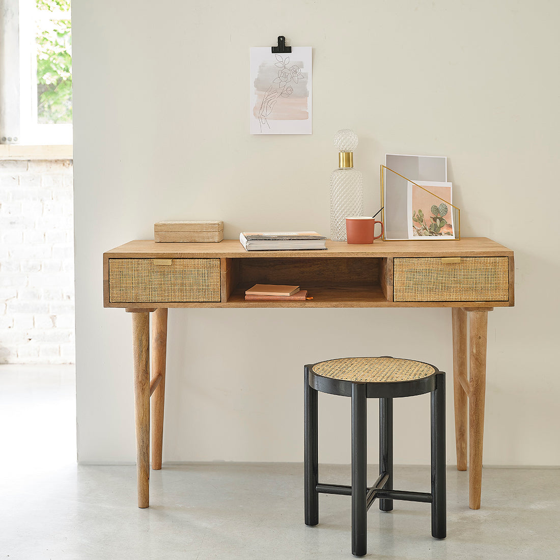 FELICIE - Escritorio de mango macizo y rejilla 120 cm FELICIE