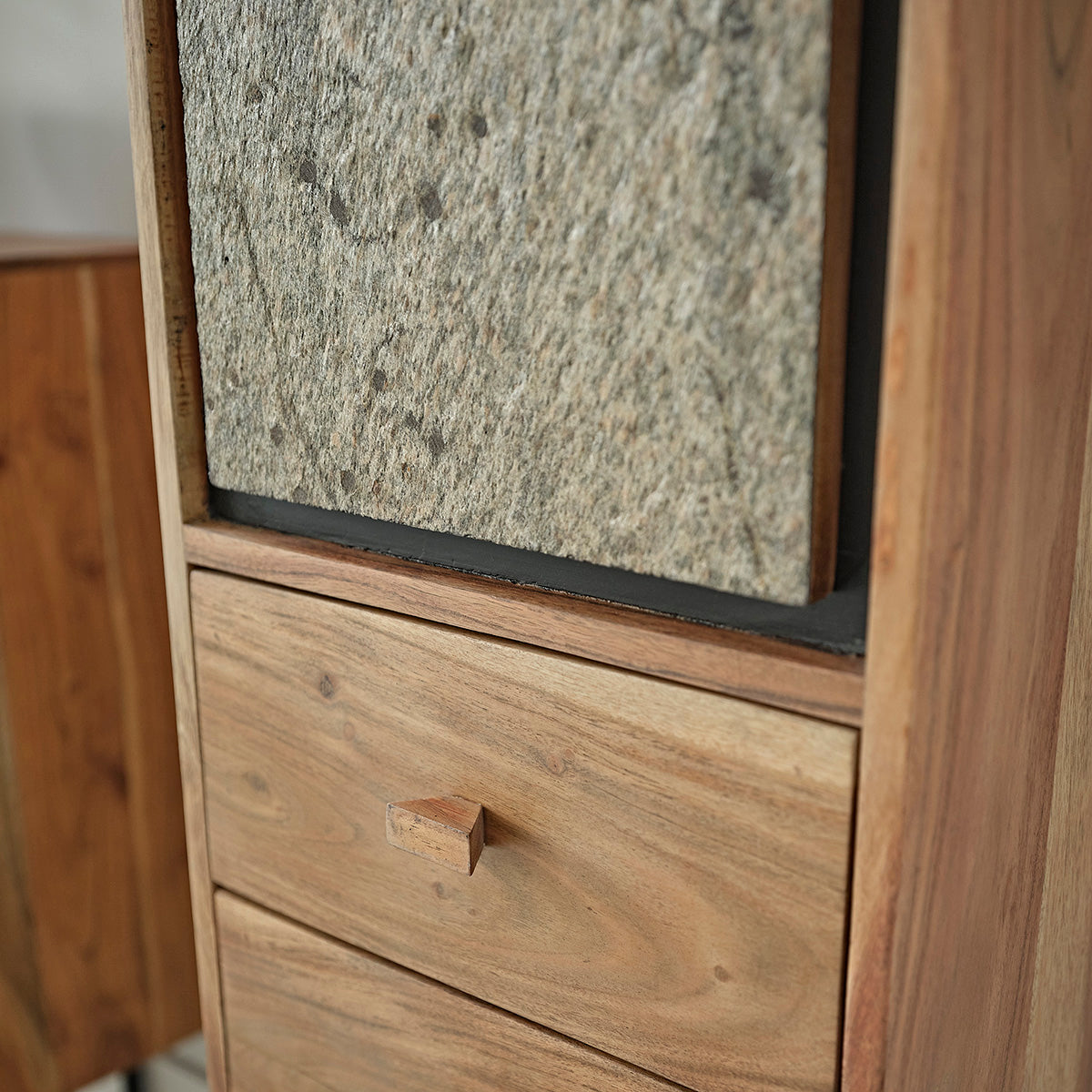EDEN ROCK - Columna de baño de acacia maciza y piedra 130 cm