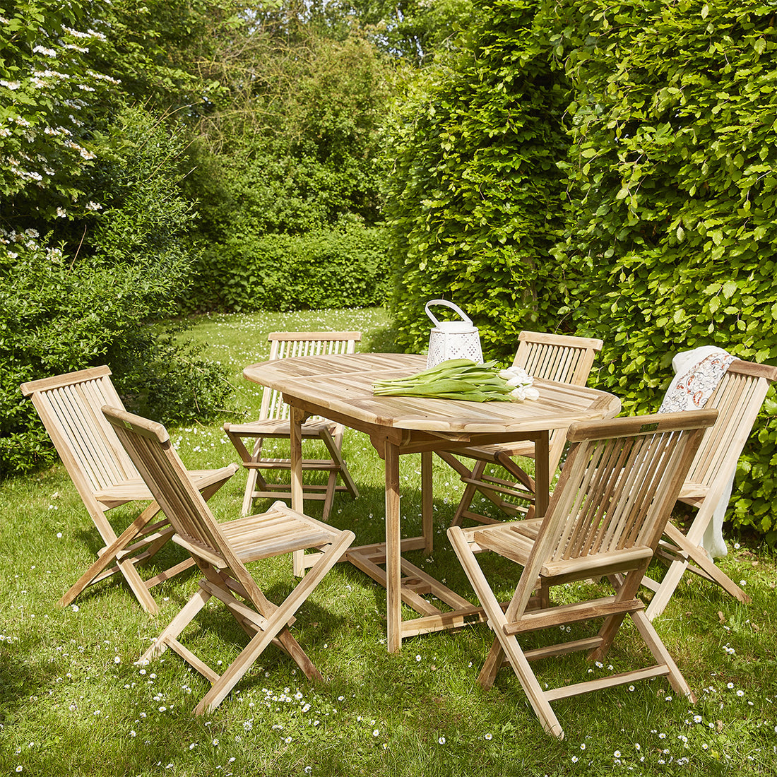 MELBOURNE - Salón de exterior extensible de teca maciza para 6 pers.