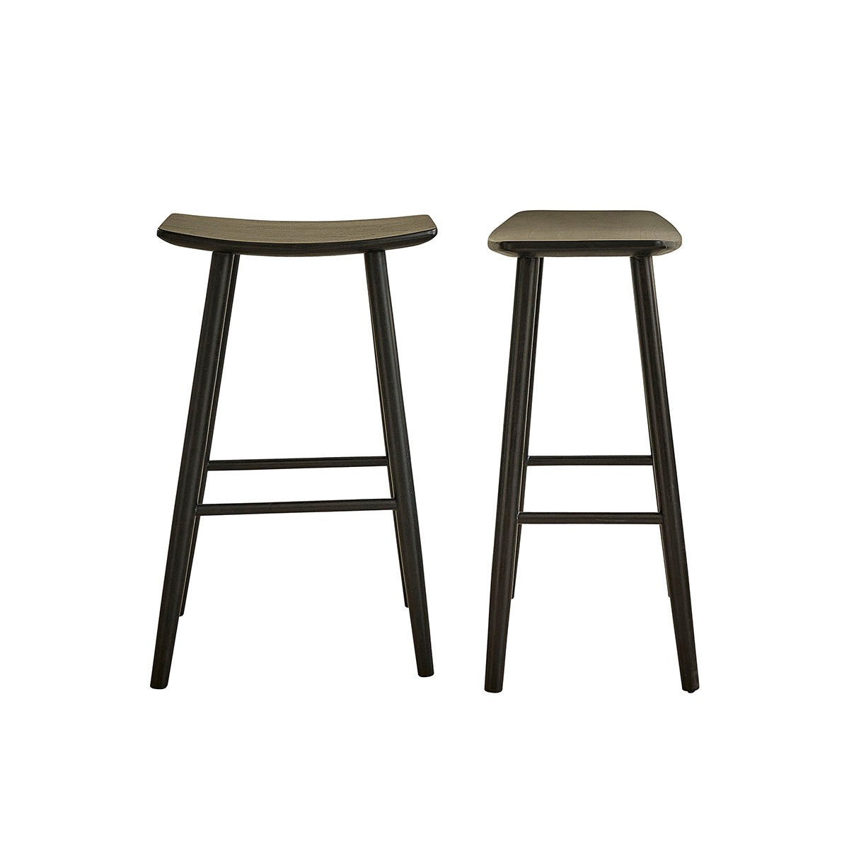 AMBRE - Juego de 2 taburetes de teca maciza negra de 75 cm