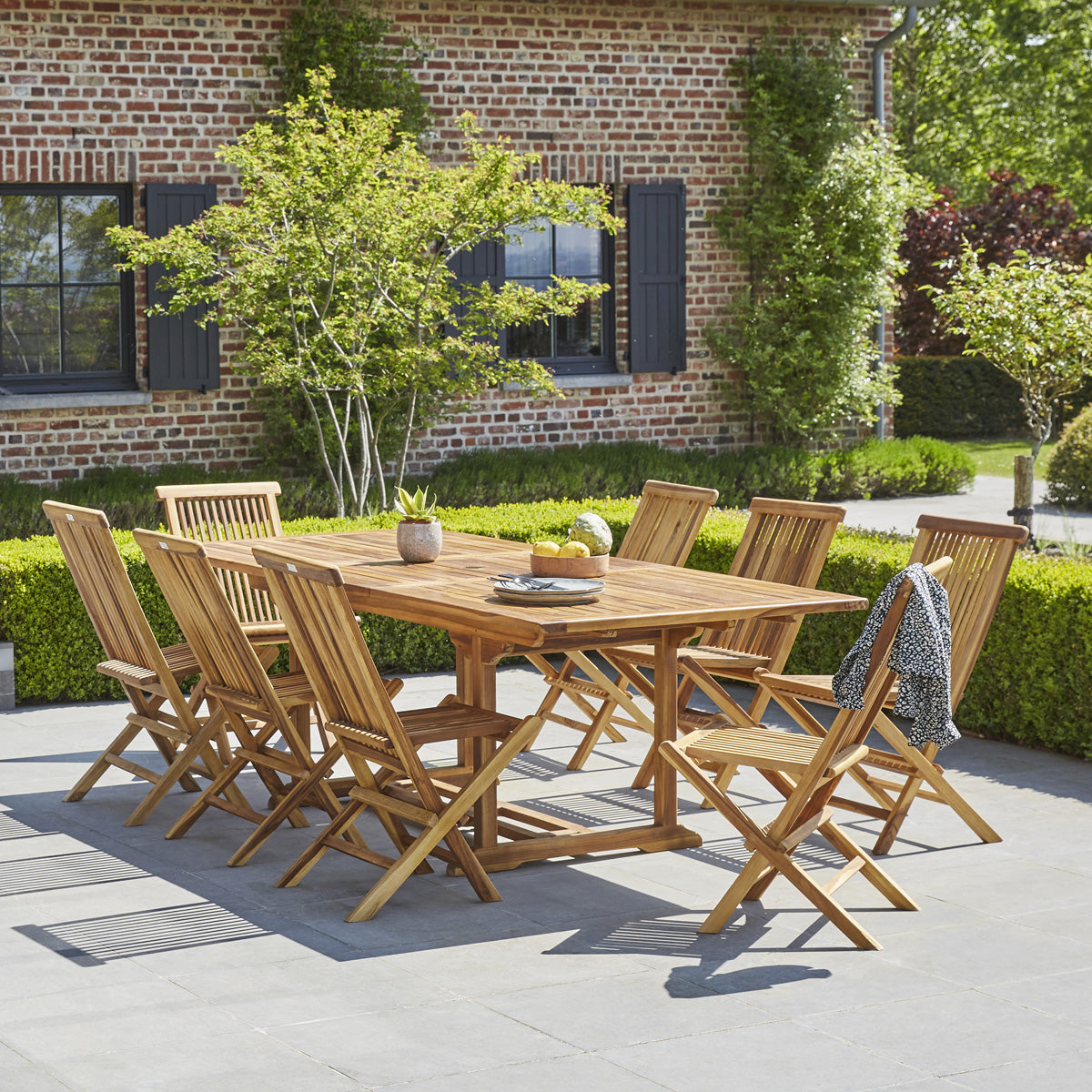 BALI - Mesa de exterior extensible de teca maciza aceitada para 8/10 pers.