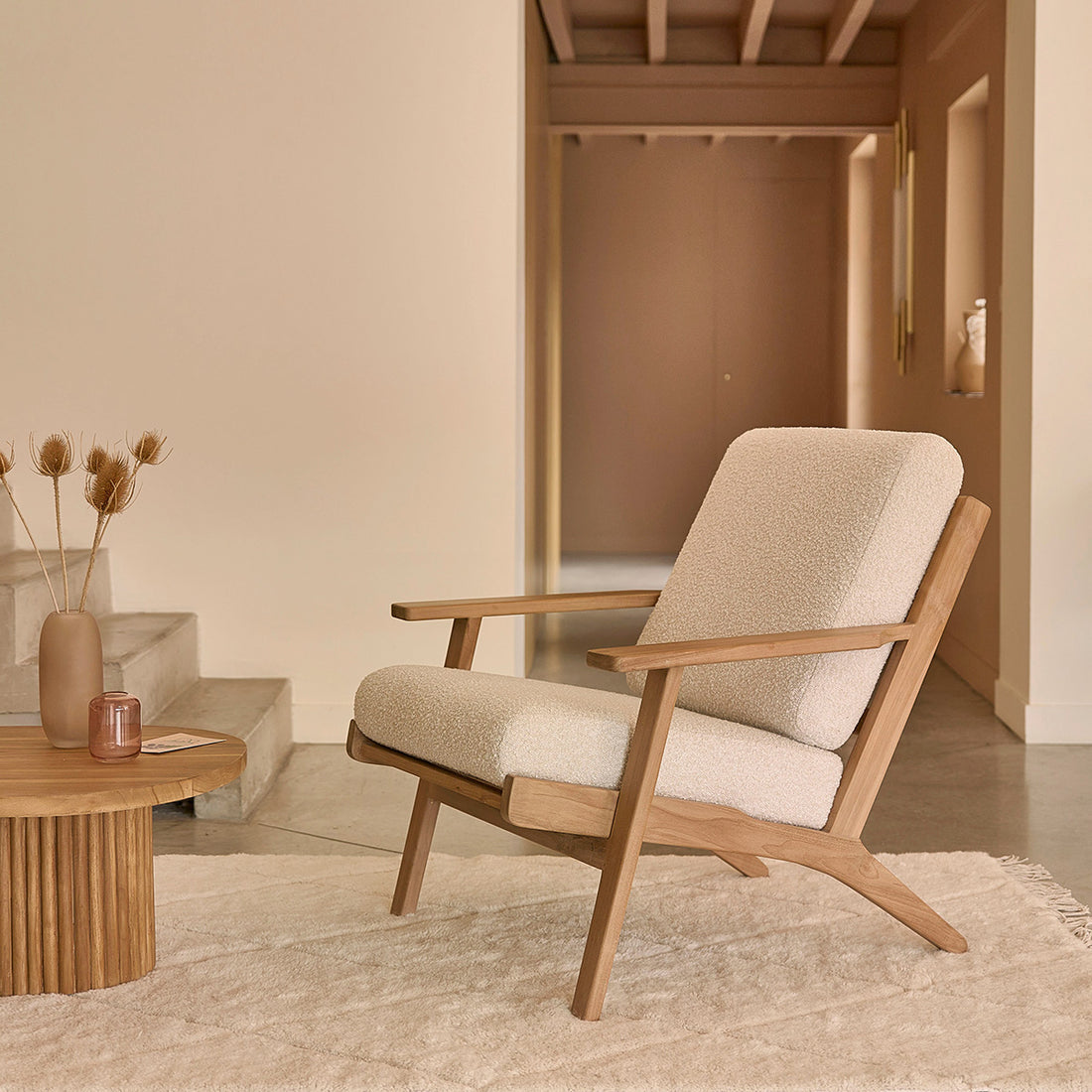 SERENE - Sillón de teca maciza y tejido bouclette