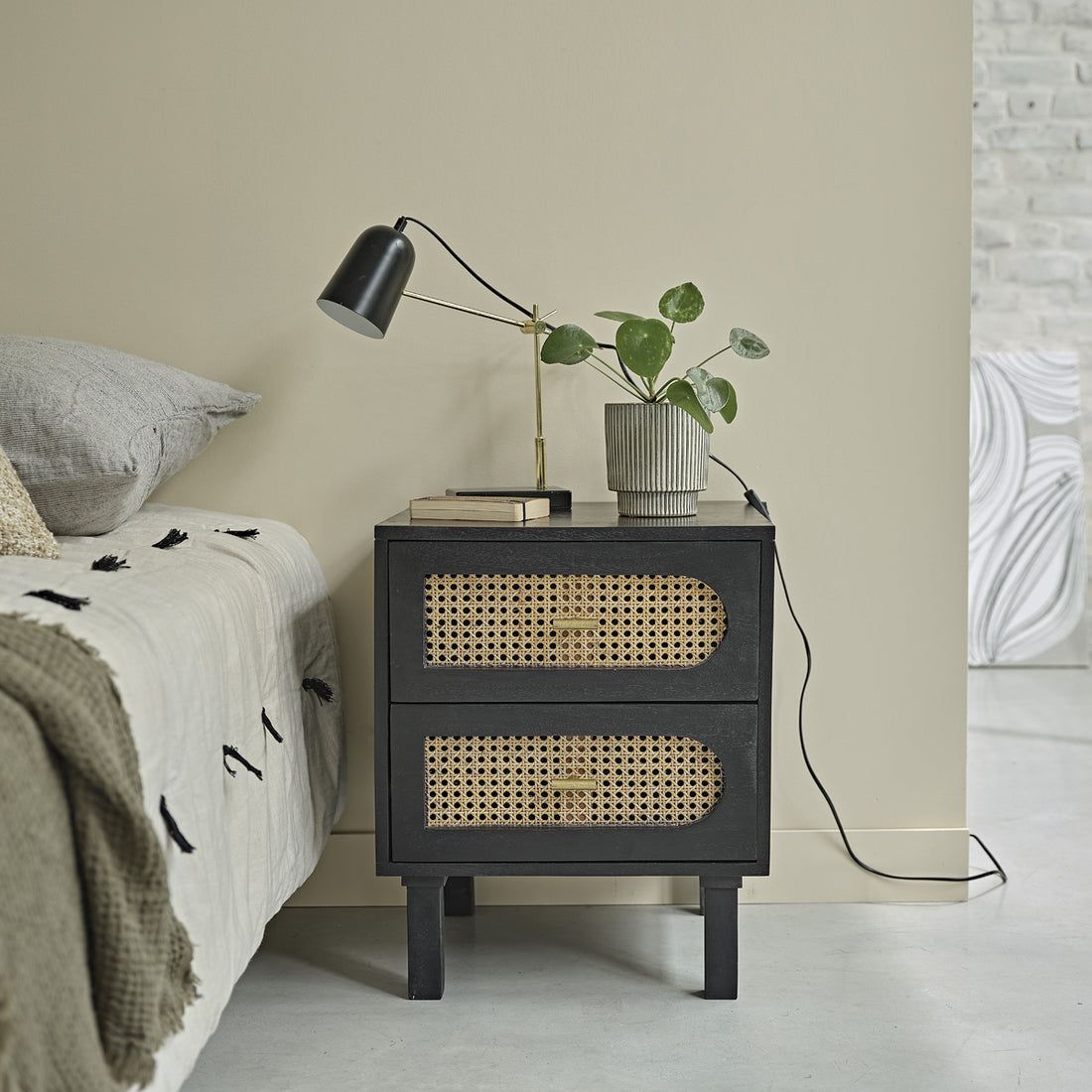 ZULMA - Mesita de noche de mango macizo y rejilla de 45 cm