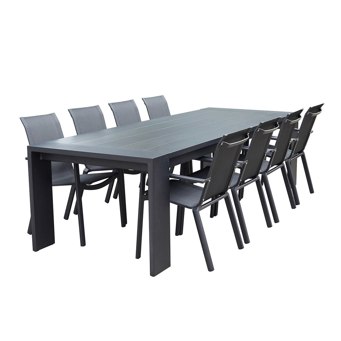 IBIZA - Salón de exterior de aluminio y textileno negro para 8 pers.