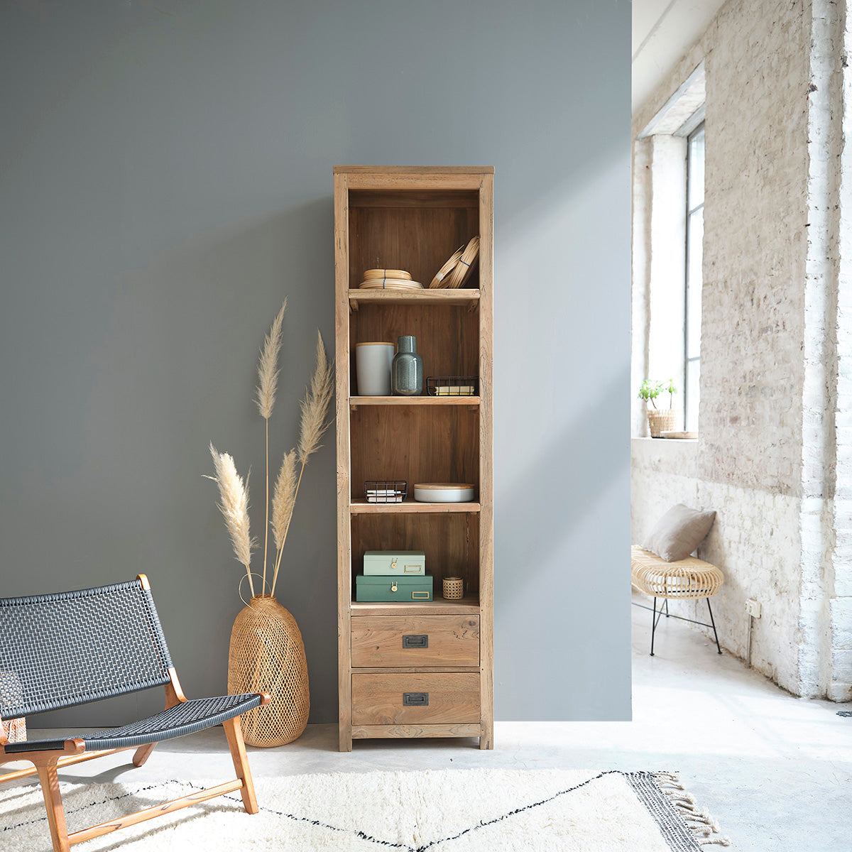 CARGO - Librería de teca maciza reciclada de 60 cm