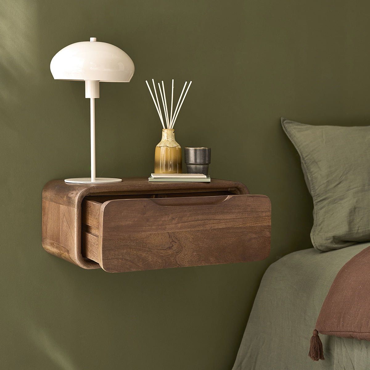 SOFIA - Mesita de noche de madera maciza de mango, 50 cm