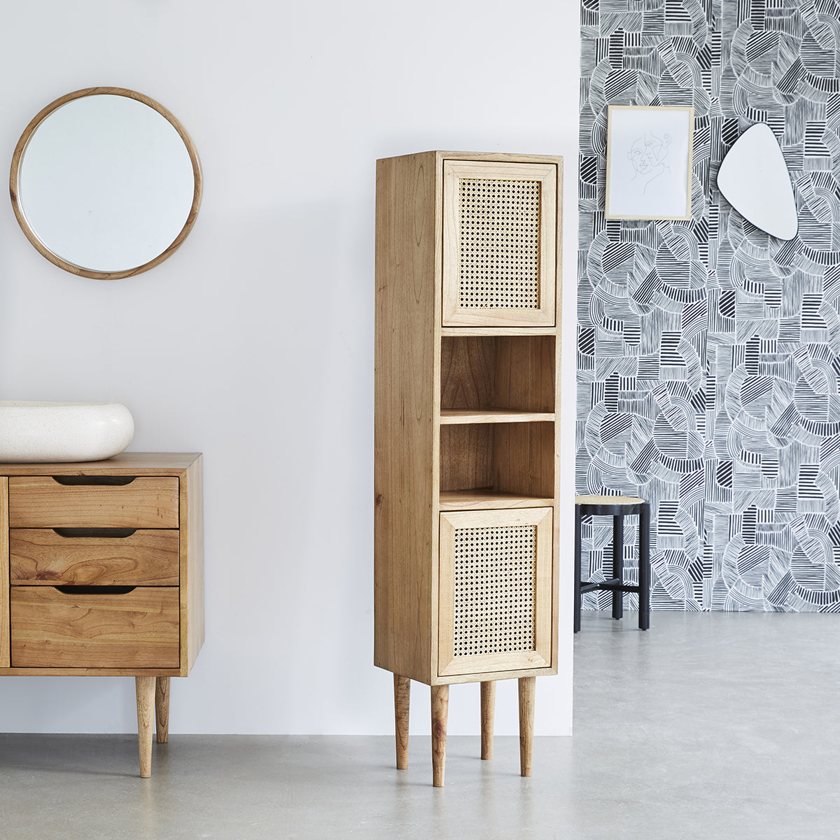 HANA - Columna de baño de mindi macizo y rejilla 150 cm