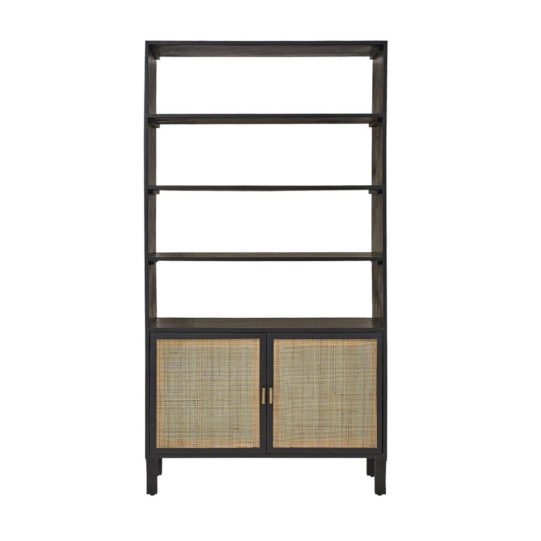 BLAISE - Librería alta de mango macizo negro y rejilla, H 170 cm