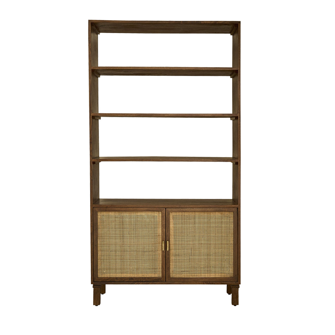 RAPHAEL - Librería alta de mango con acabado de nogal y rejilla, H 170 cm