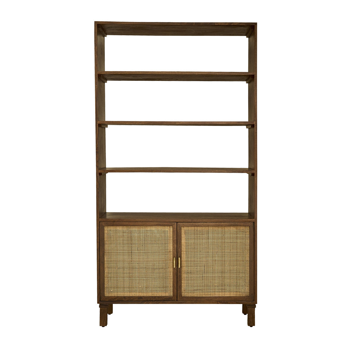 RAPHAEL - Librería alta de mango con acabado de nogal y rejilla, H 170 cm