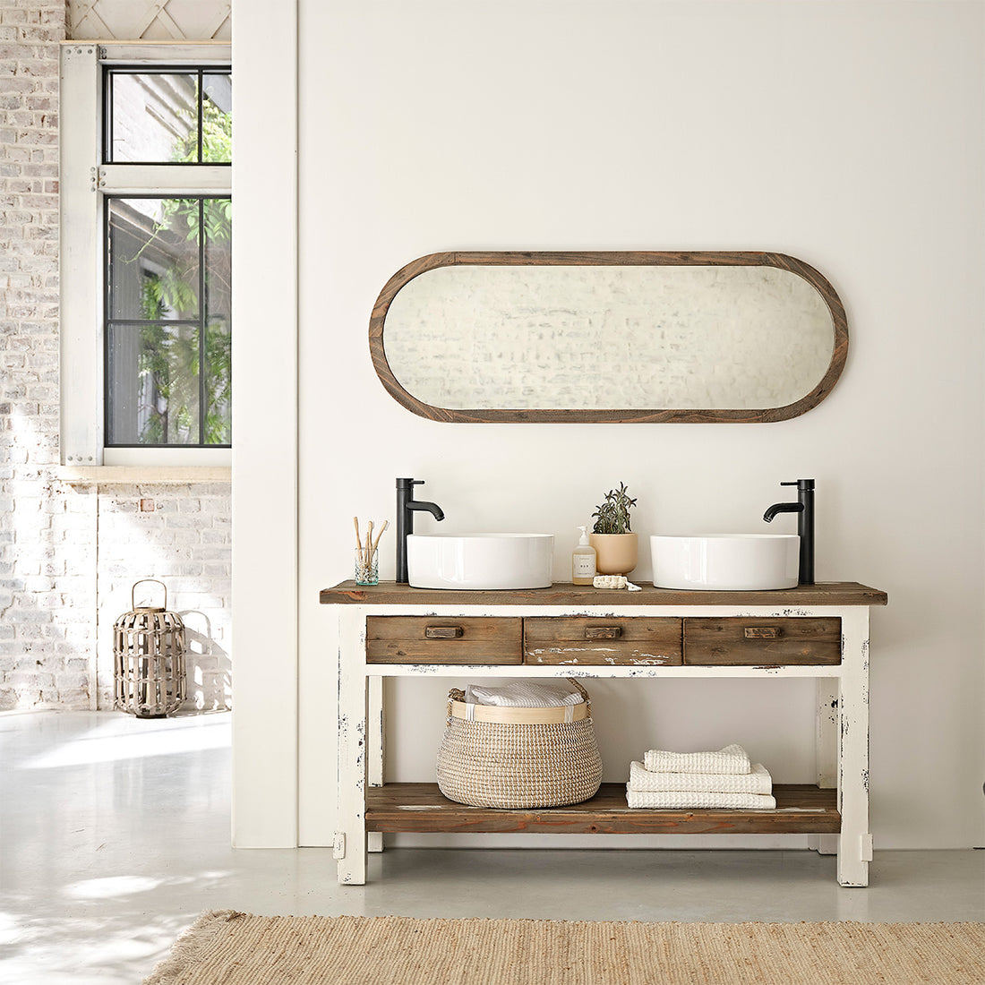 SEZANNE - Mueble de lavabo de madera maciza reciclada 150 cm