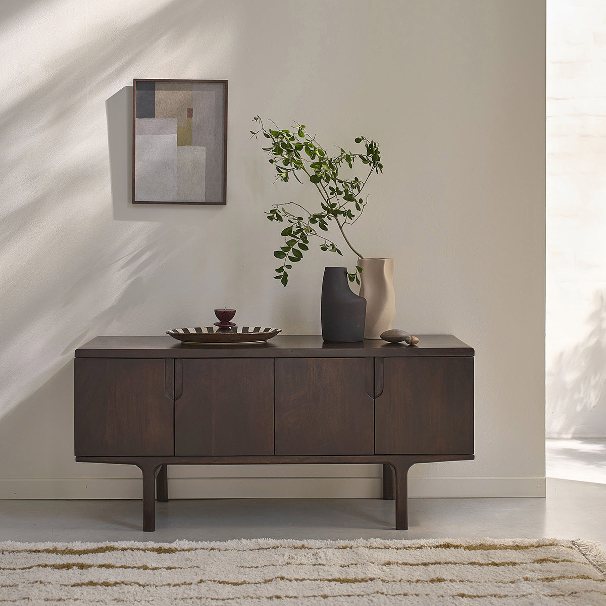 LAZARE - Mueble para la televisión de madera maciza de mango, 120 cm