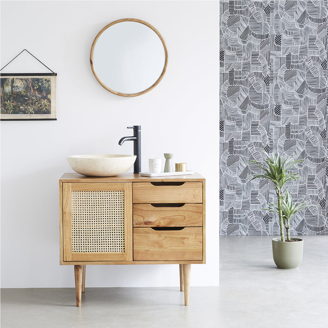 HANA - Mueble de lavabo de mindi macizo y rejilla 85 cm