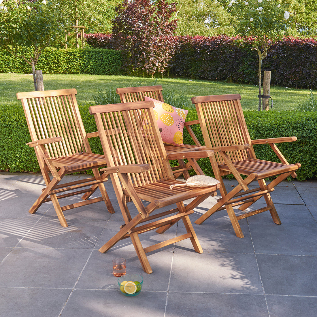 BALI - Sillón de exterior plegable de teca maciza aceitada (juego de 4) BALI