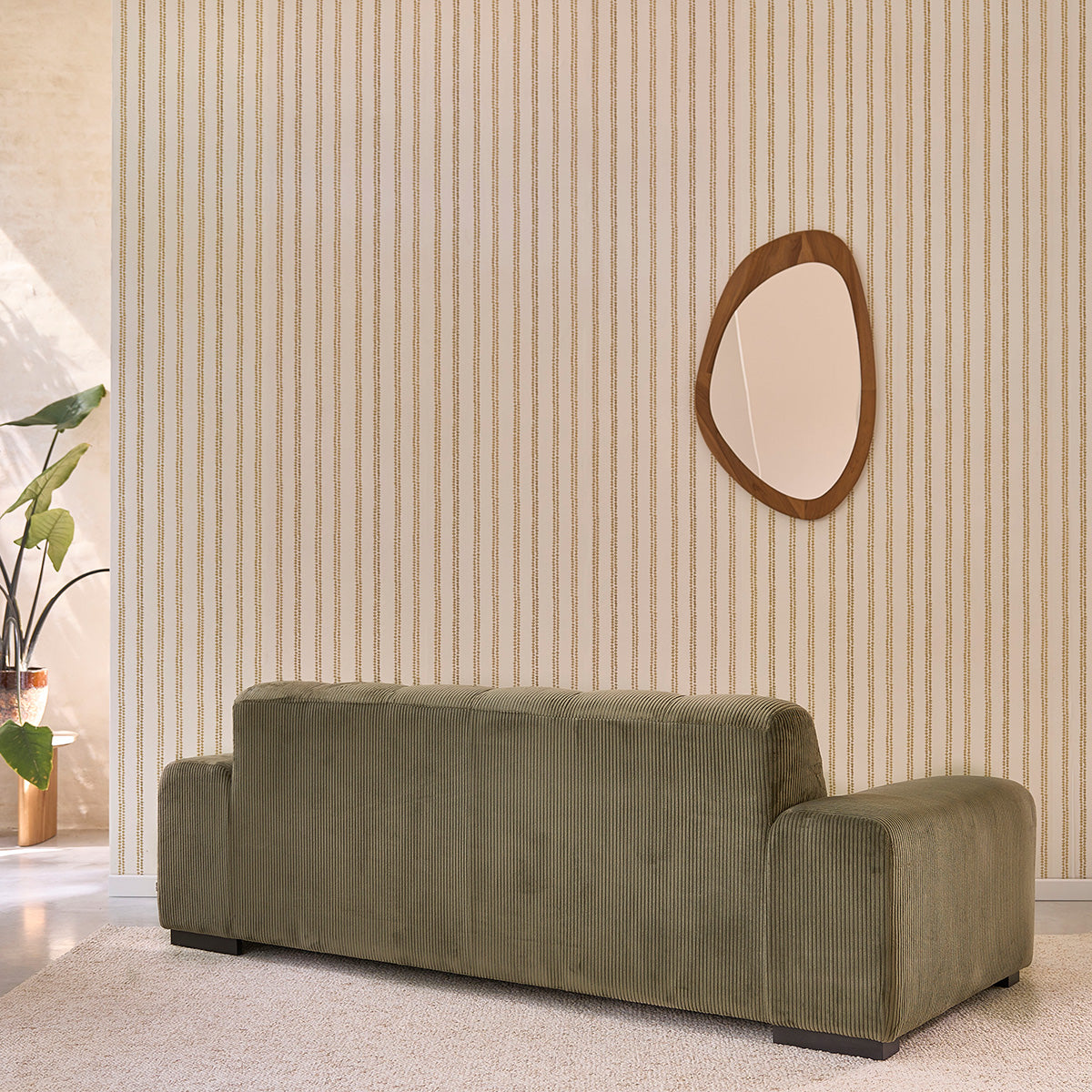 ALPHONSE - Sofá recto de 3 plazas en terciopelo caqui