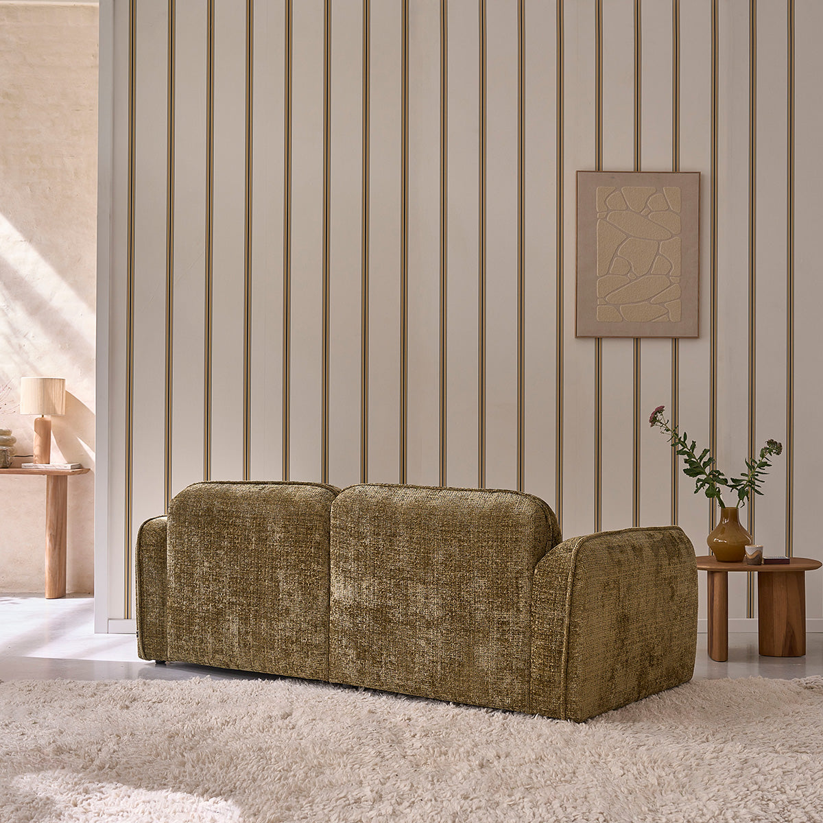 HECTOR - Sofá recto de 3 plazas en terciopelo texturizado verde