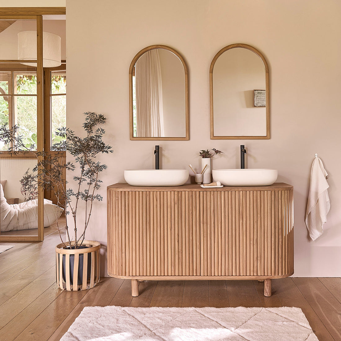 COLINE - Muebles para lavabo de teca maciza de 140 cm