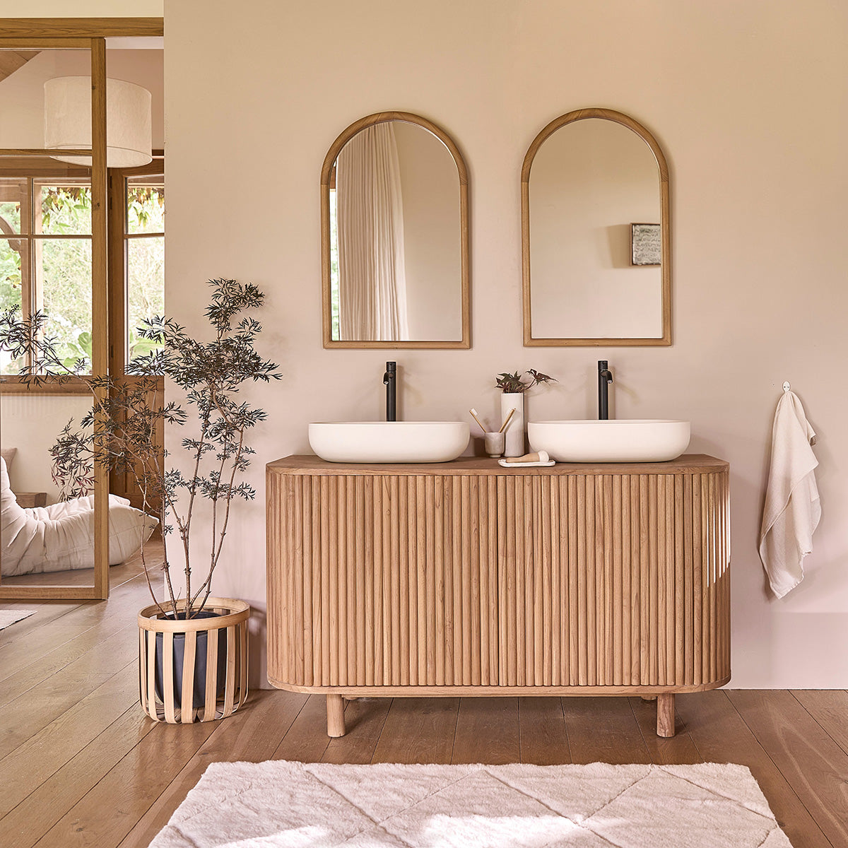 COLINE - Muebles para lavabo de teca maciza de 140 cm