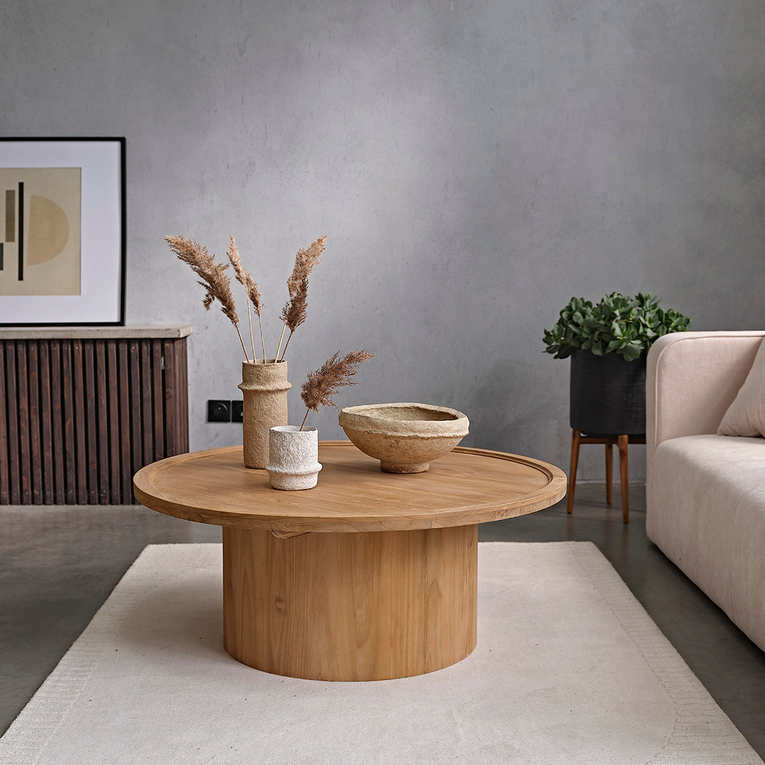 ALDO - Mesa de centro redonda de teca maciza Ø 100 cm
