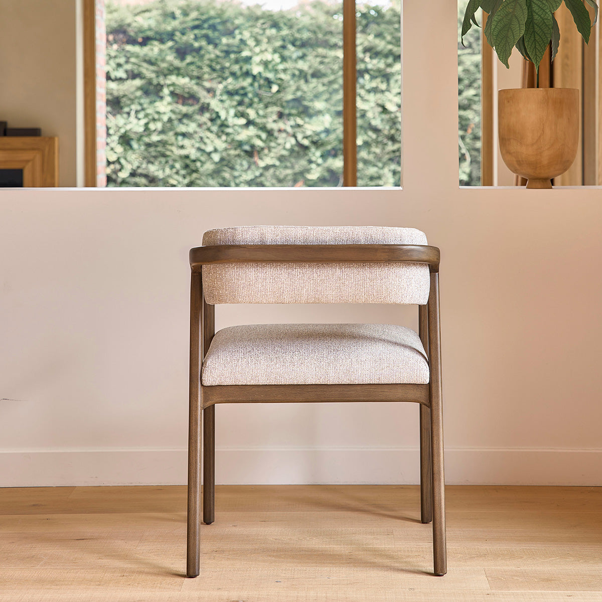 ÉLOI - Silla de madera maciza y tejido con textura beige chiné