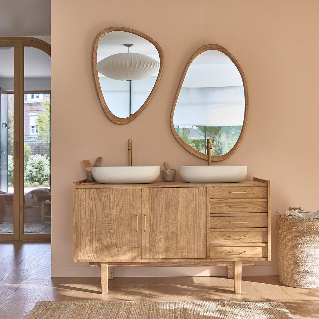 FIFTIES - Mueble de lavabo de mindi macizo 135 cm