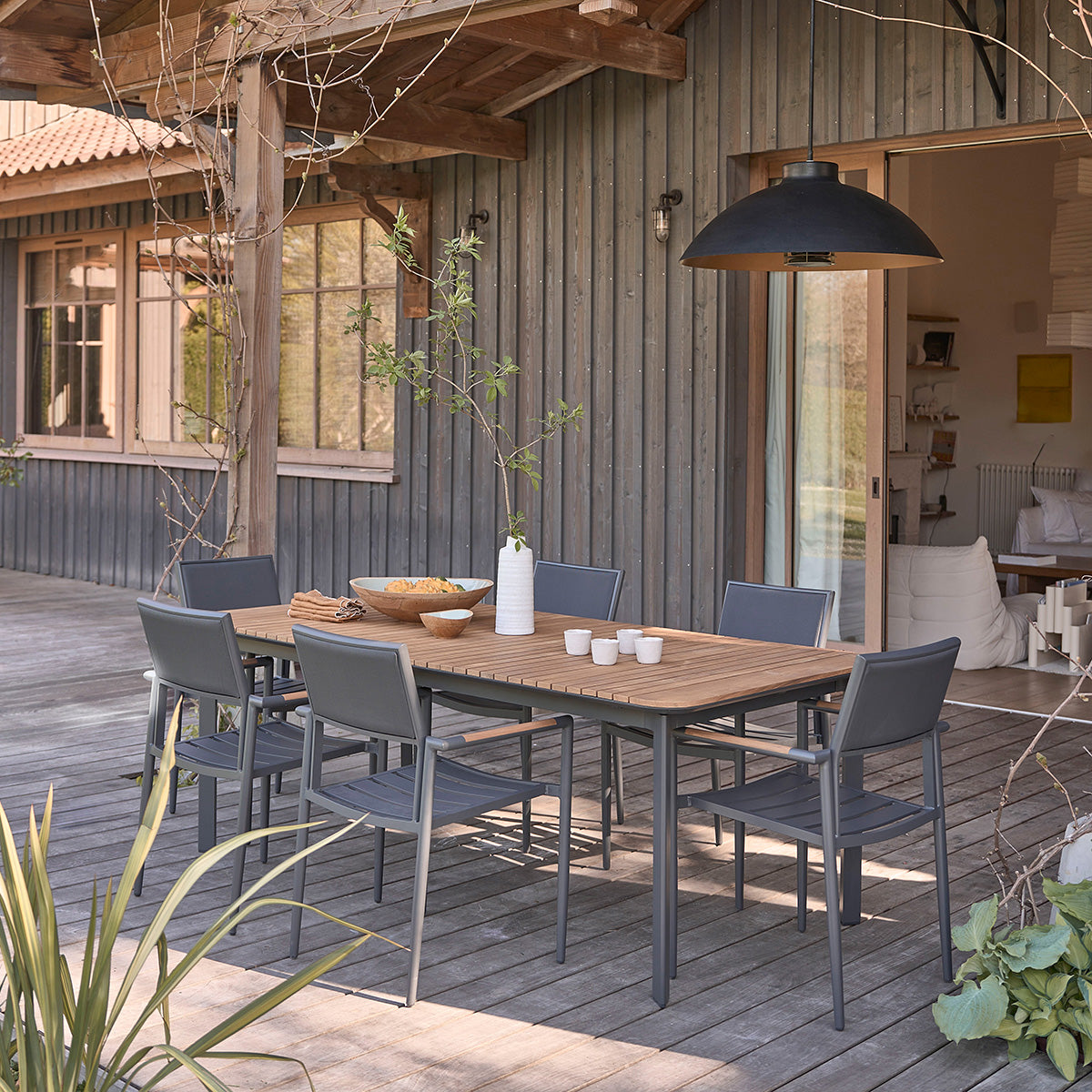 SIENA - Mesa de jardín de teca maciza y aluminio 6/8 personas