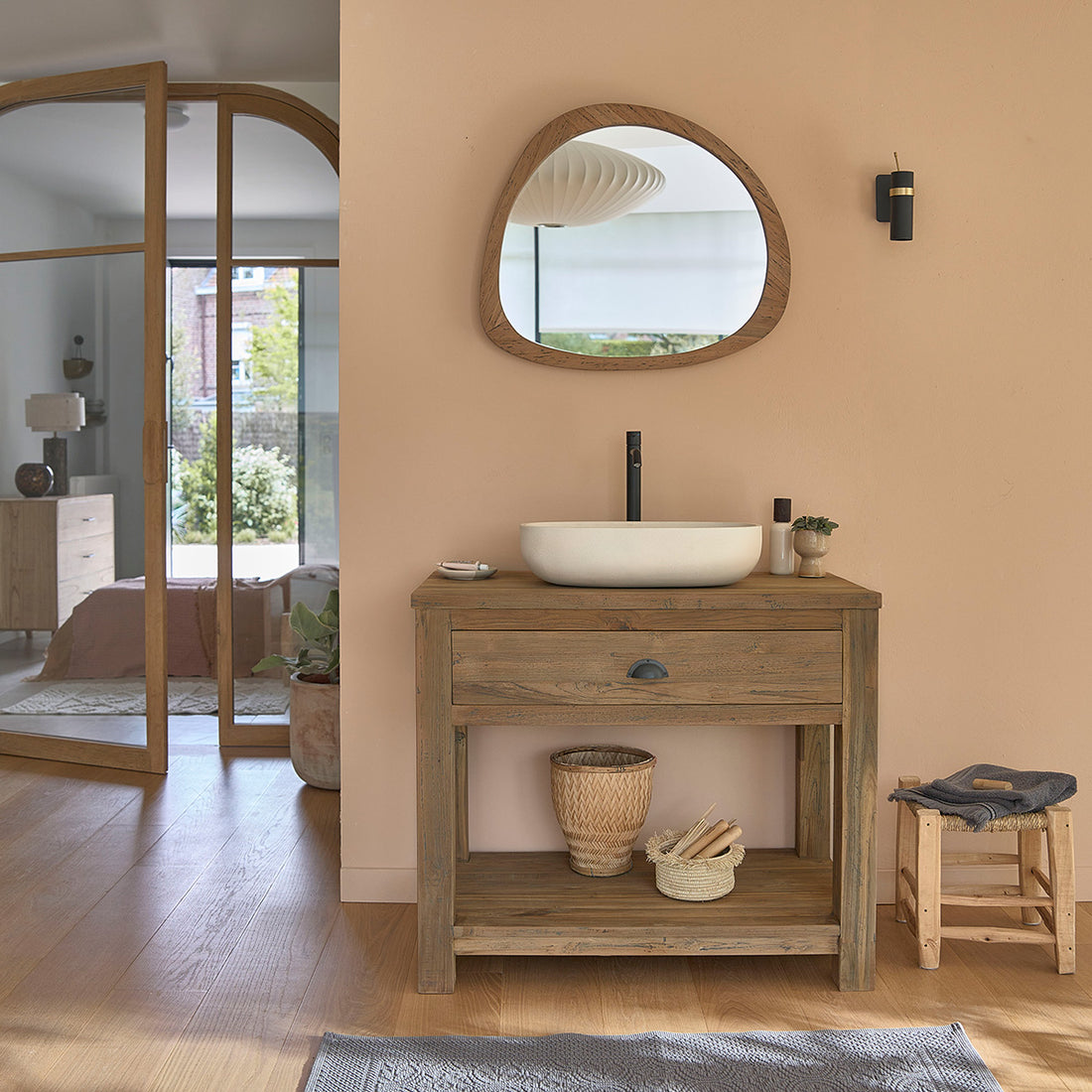 AUSTIN - Mueble para lavabo de teca reciclada de 90 cm