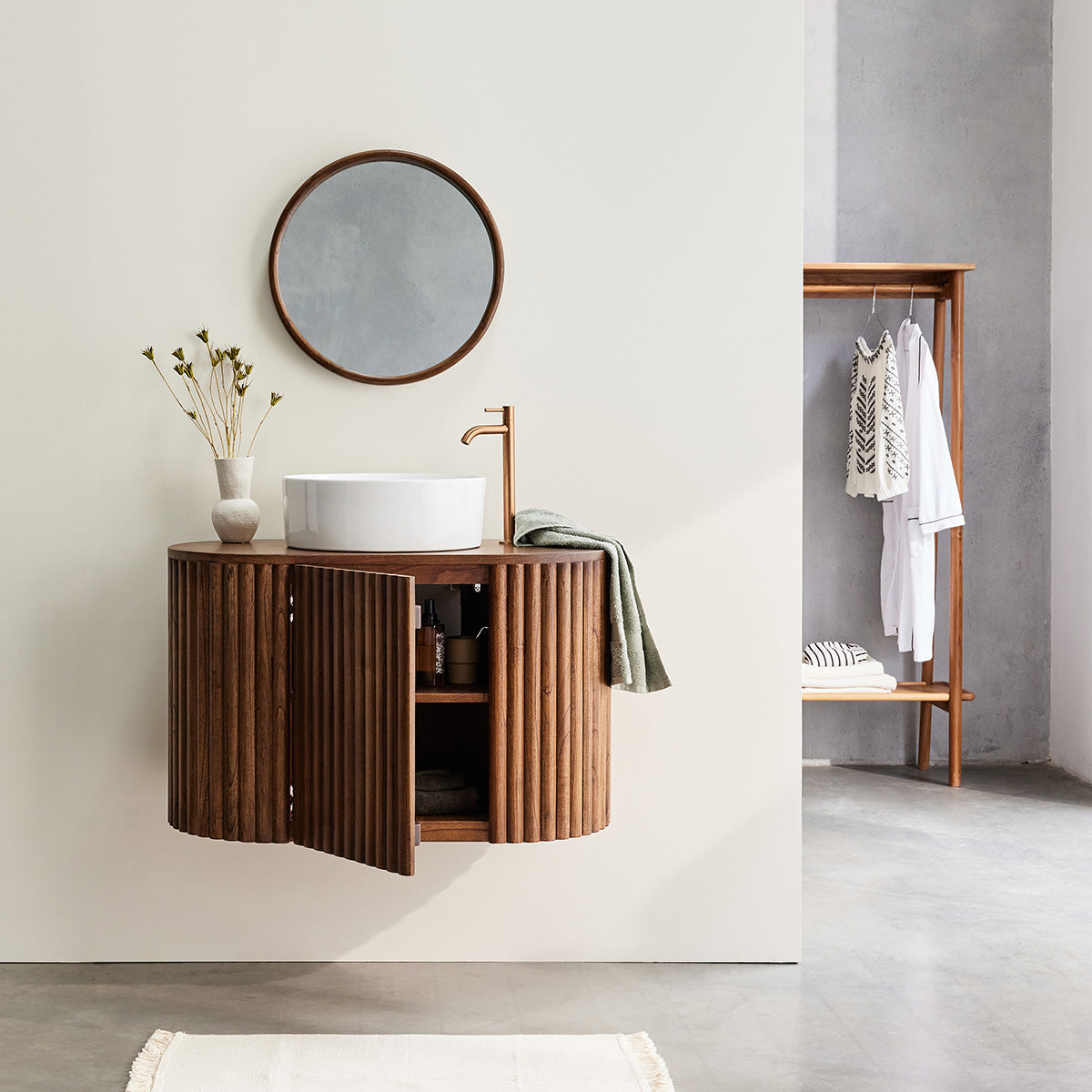 TRINIDAD - Mueble de lavabo de mindi macizo suspendido 90 cm