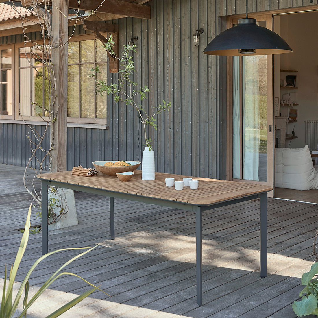 SIENA - Mesa de jardín de teca maciza y aluminio 6/8 personas