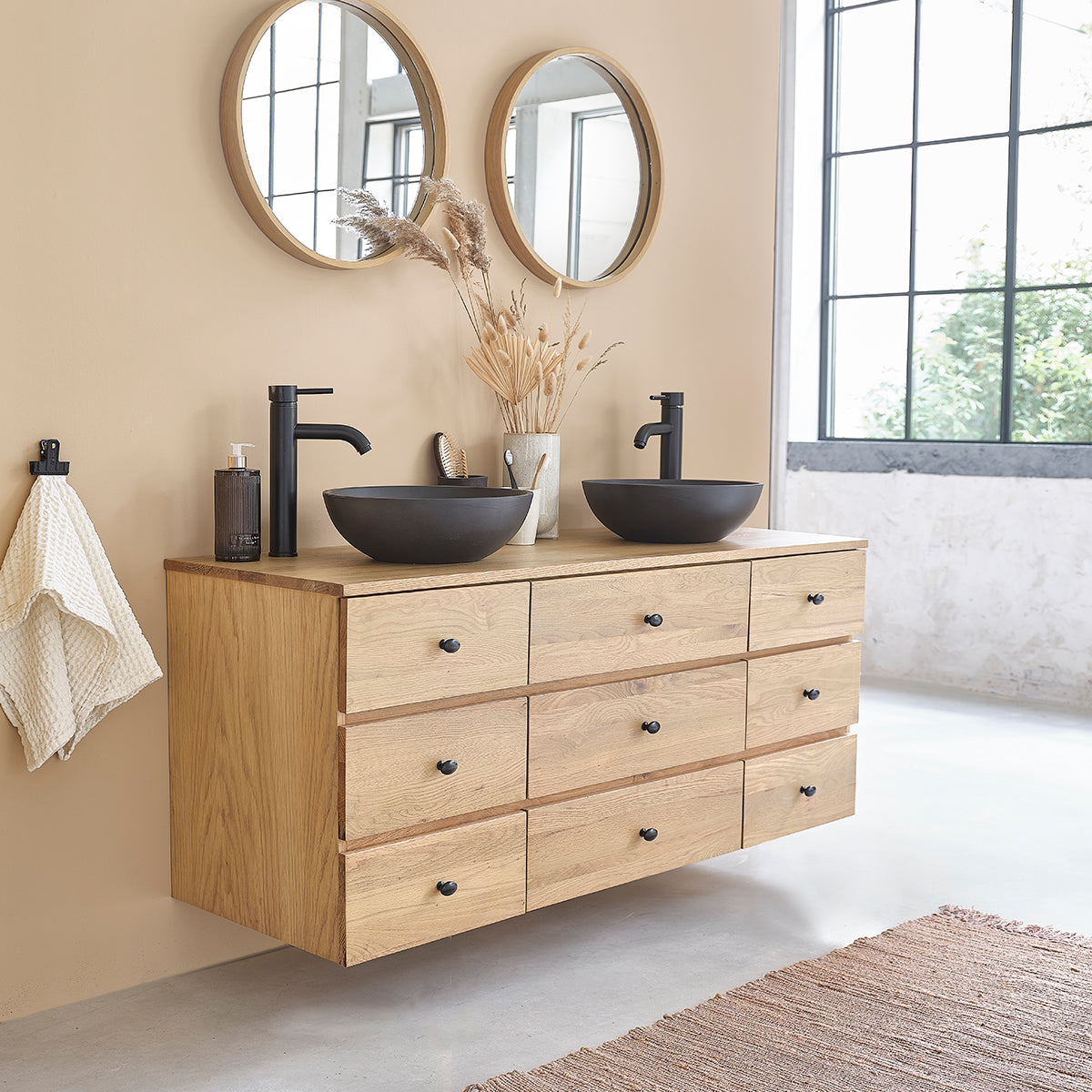 ERNEST - Mueble para lavabo de roble suspendido de 140 cm