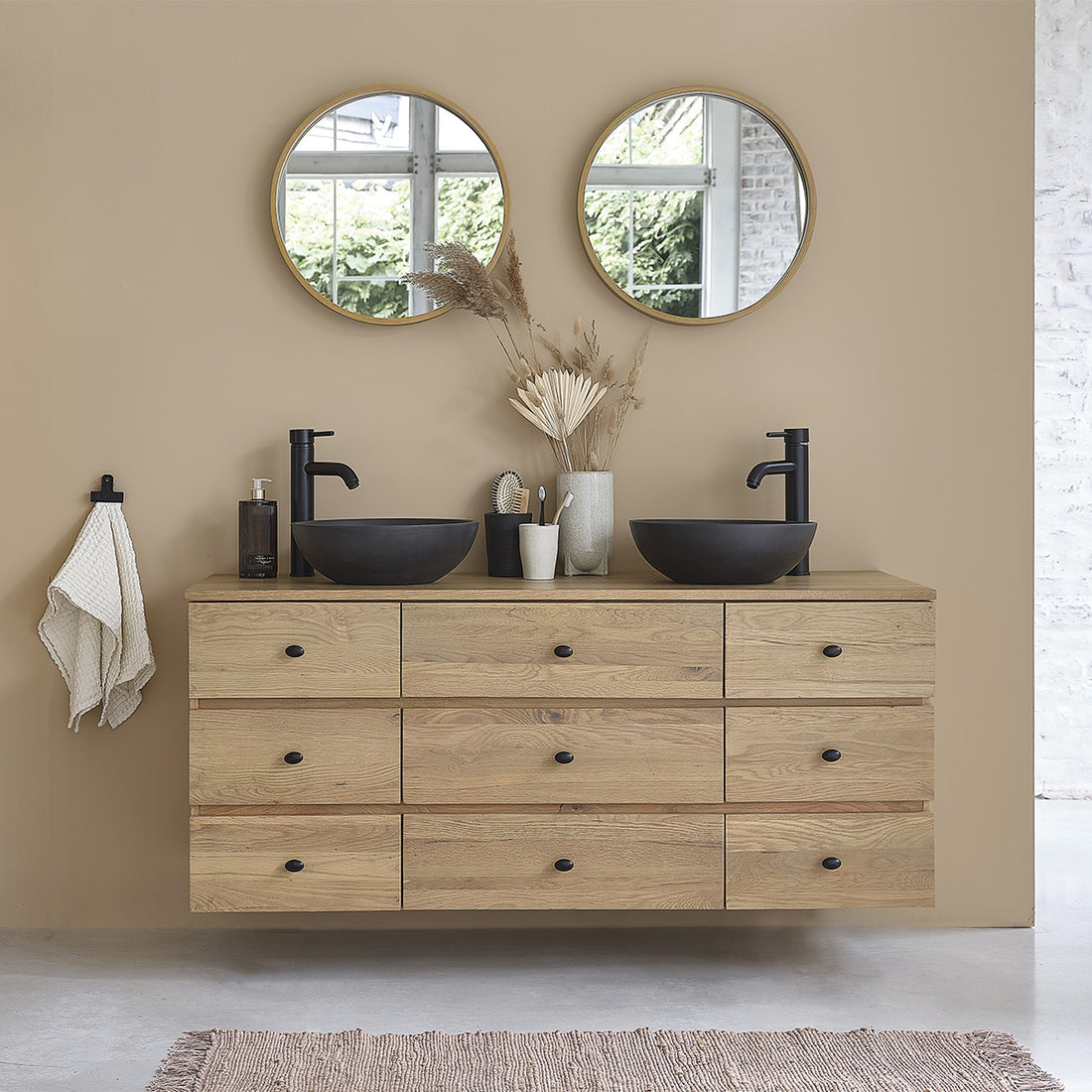 ERNEST - Mueble para lavabo de roble macizo suspendido de 140 cm ERNEST