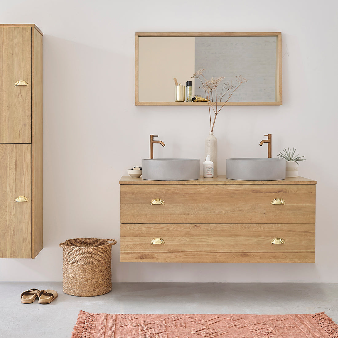 MAHAUT - Mueble suspendido para lavabo de roble macizo 120 cm MAHAUT