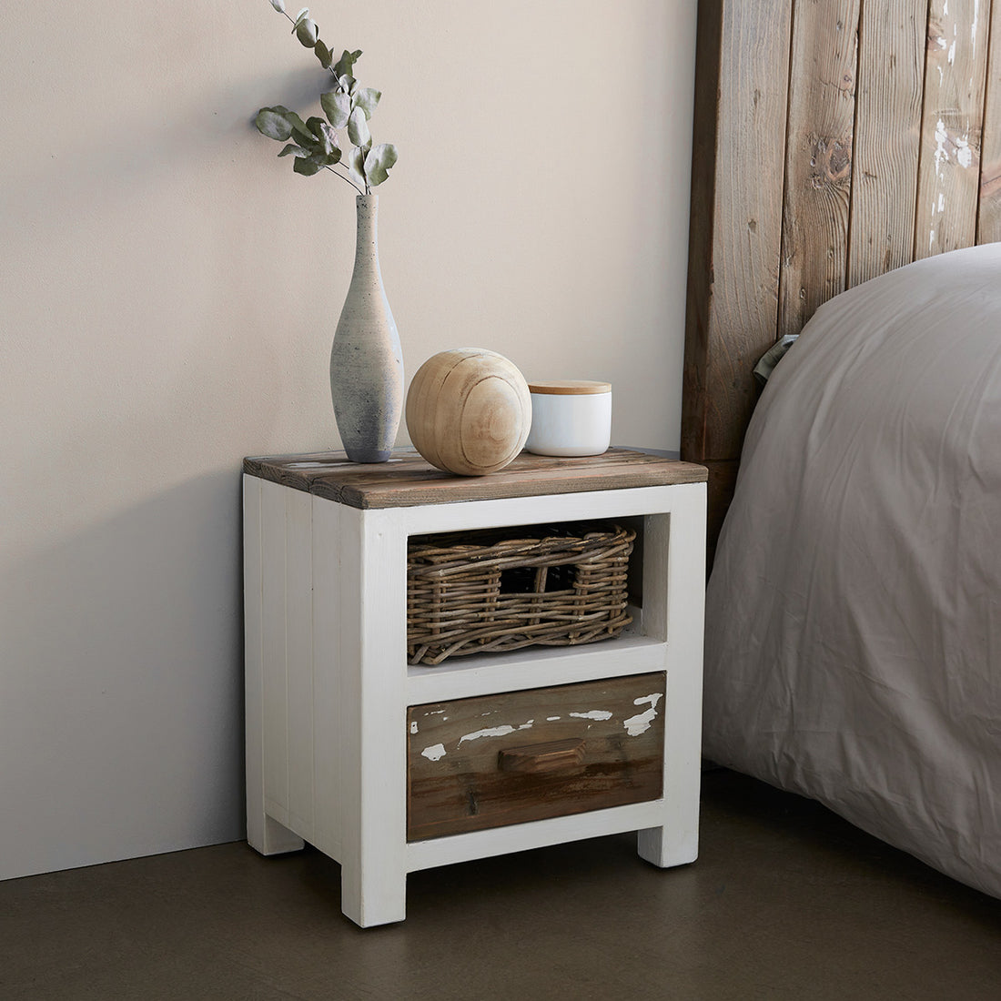 HONFLEUR - Mesita de noche de madera maciza reciclada 45 cm