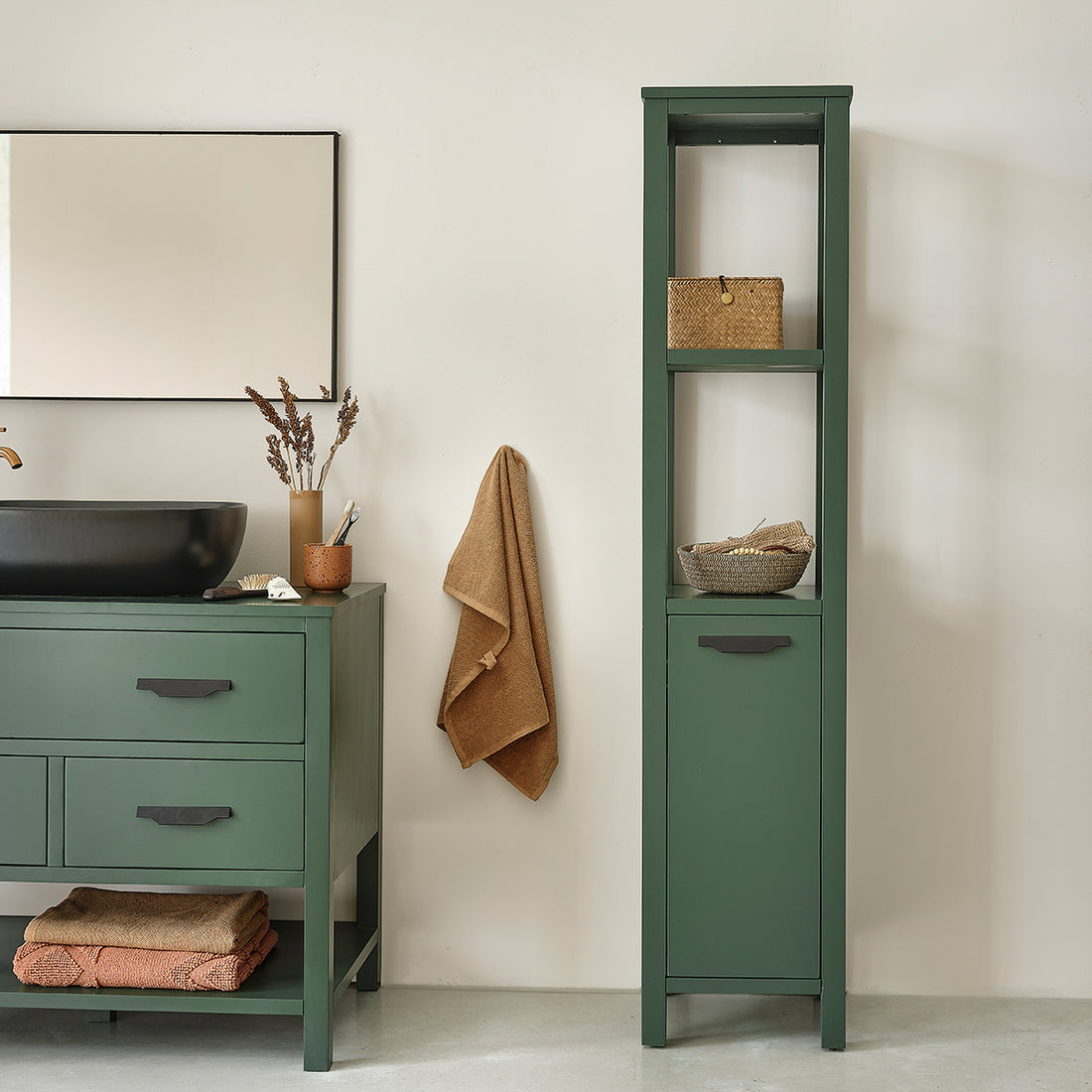 OLIVIA - Columna de baño verde de acacia 160 OLIV