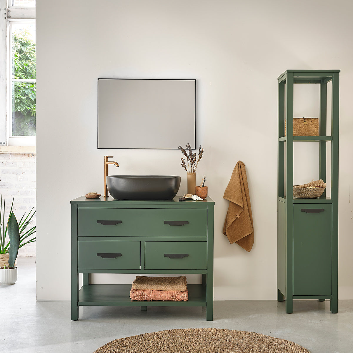 OLIVIA - Columna de baño verde de acacia 160 cm