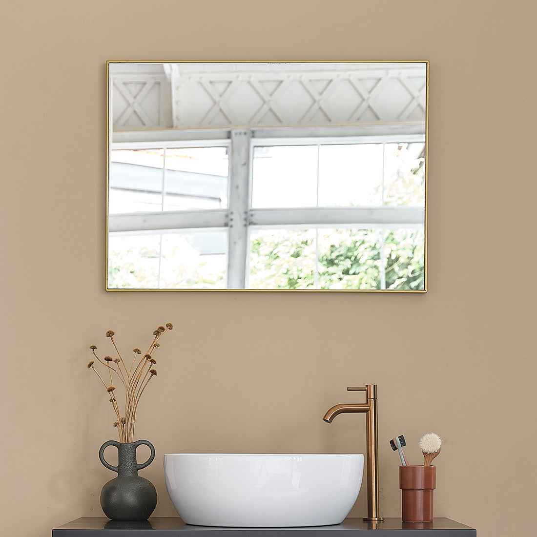 LUNA - Espejo rectangular de metal dorado 70x50 cm LUNA