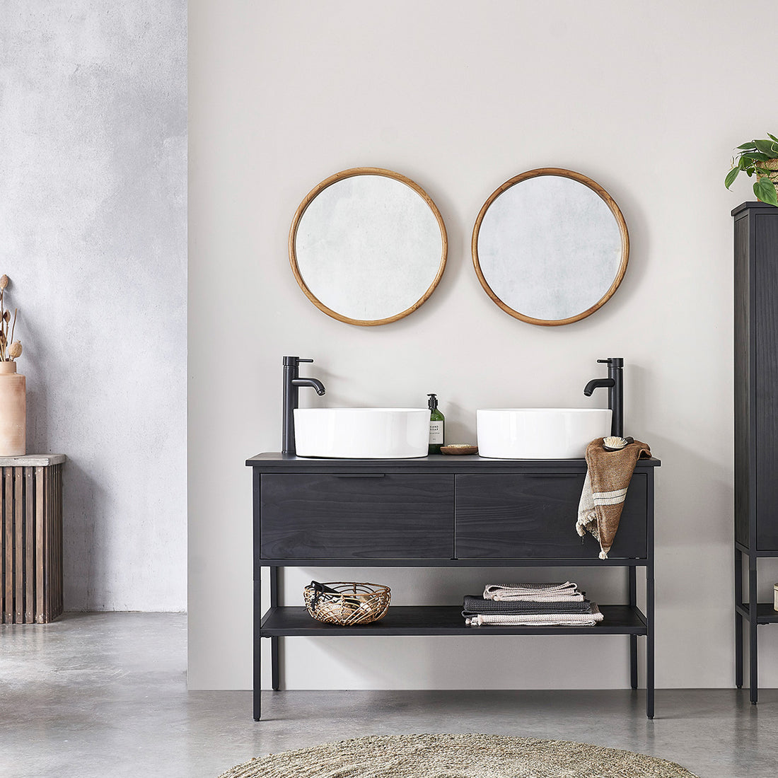 NEVEN - Mueble para lavabo de pino macizo y metal 120 cm NEVEN
