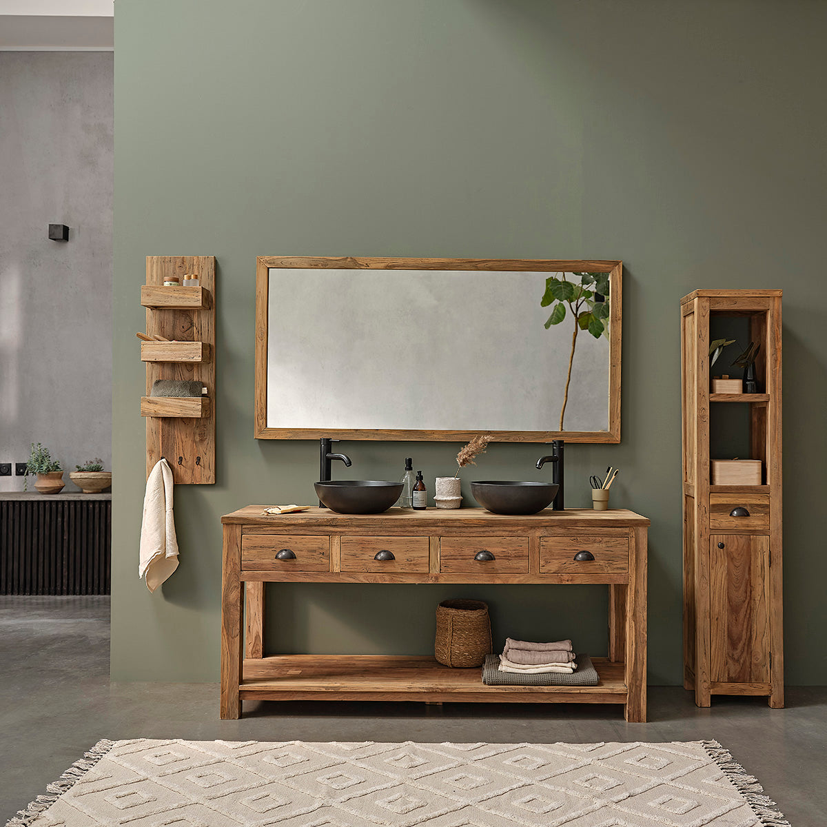 AUSTIN - Espejo rectangular de teca maciza reciclada de 160x80 cm