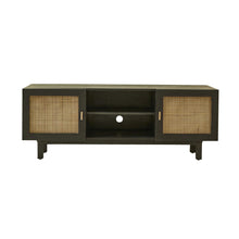 Mueble de TV de mango macizo negro y rejilla de 140 cm
