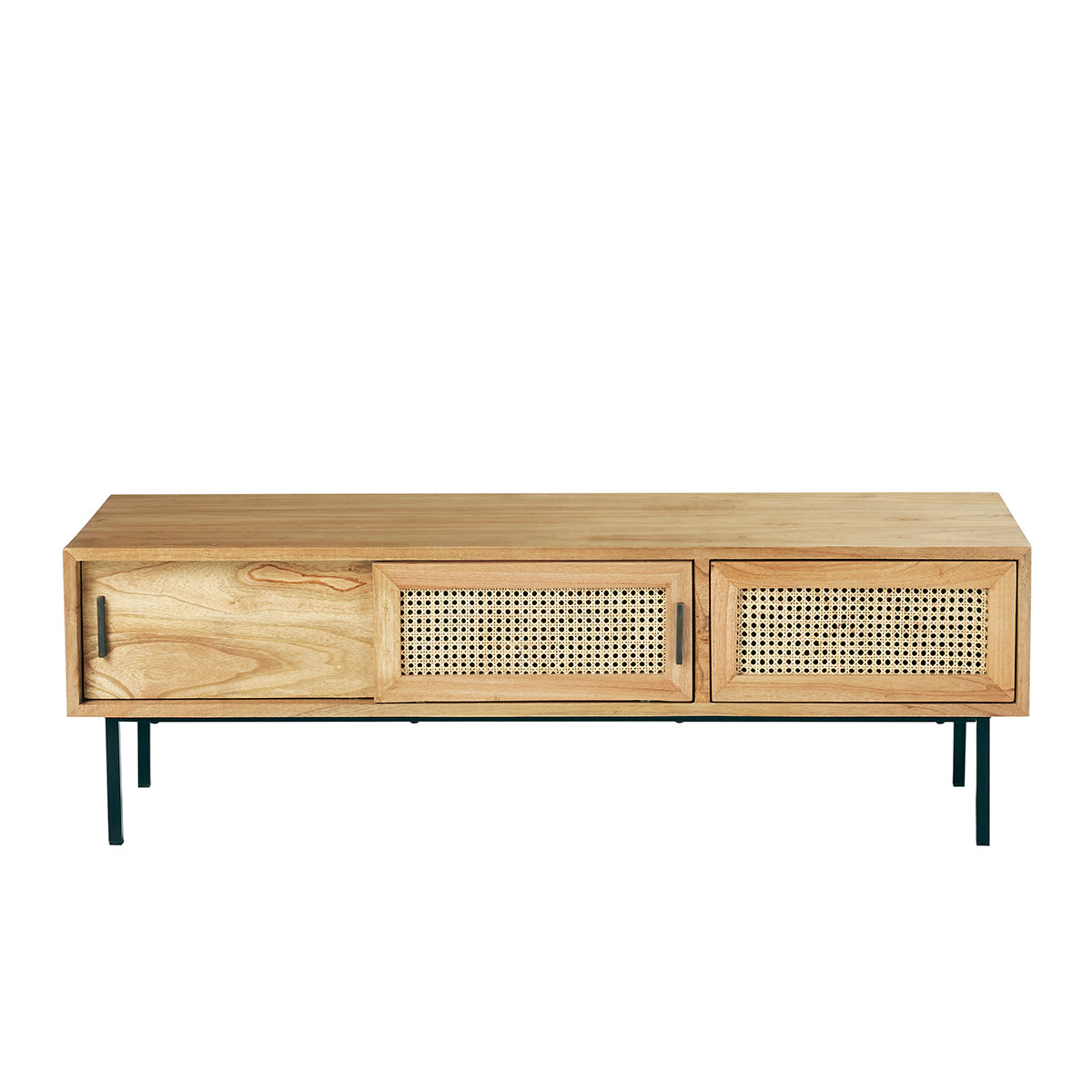 AUBIN - Mueble de TV de mindi macizo y rejilla 140 cm