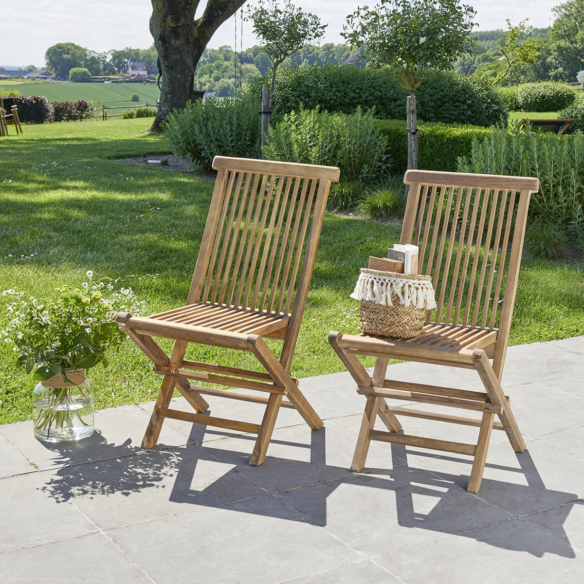 BALI - Silla de exterior plegable de teca maciza aceitada (juego de 2)