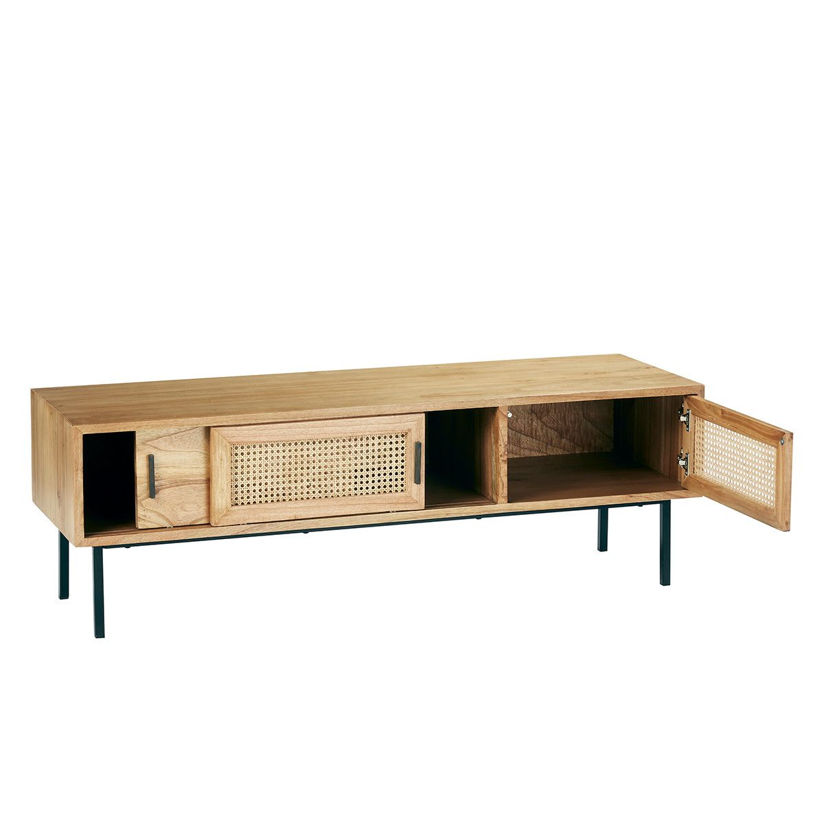 AUBIN - Mueble de TV de mindi macizo y rejilla 140 cm