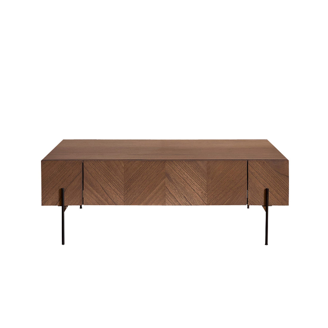 CALIX - Mesa de centro de mindi macizo y metal acabado nogal 120 cm