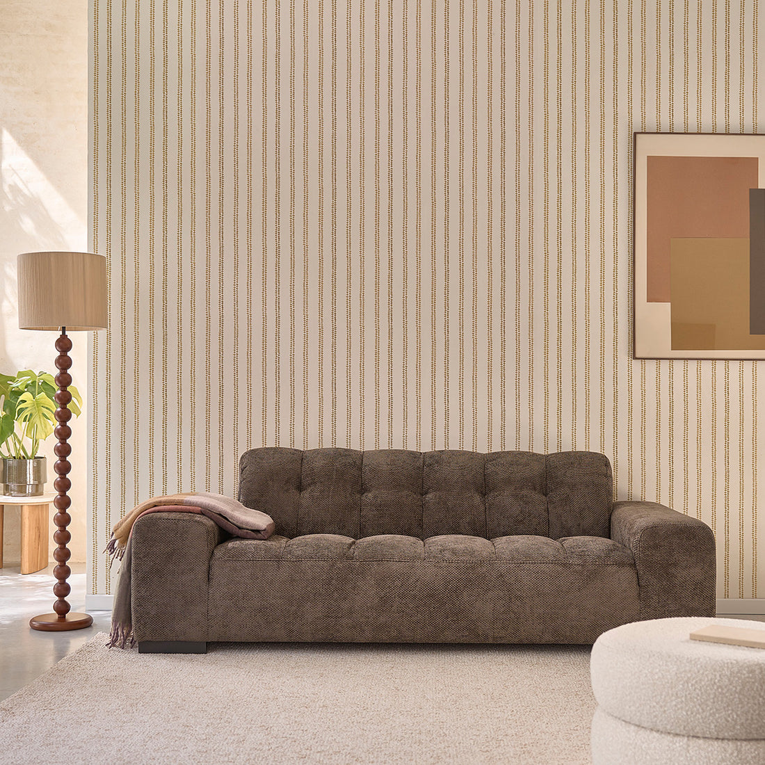 ALPHONSE - Sofá recto de 3 plazas en terciopelo trenzado moca