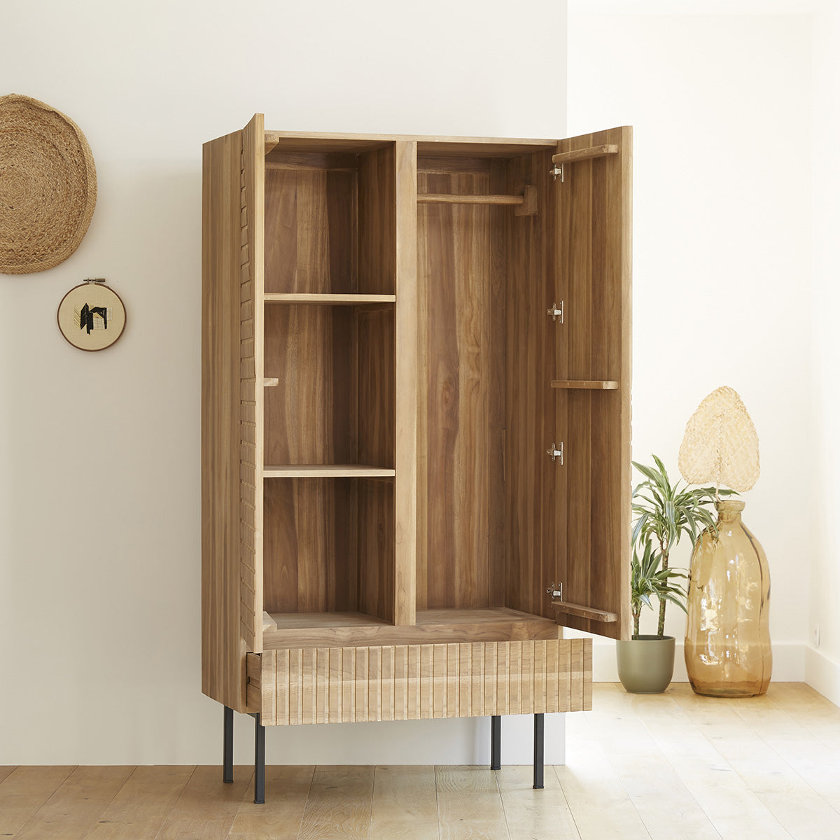 PORTLAND - Armario de teca maciza 95 cm